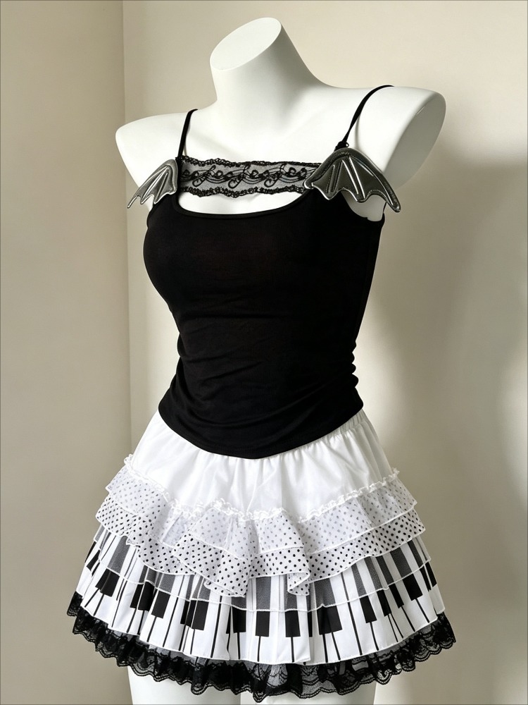 Cami Top Lace - Retro 2000s Harajuku Two Piece Set