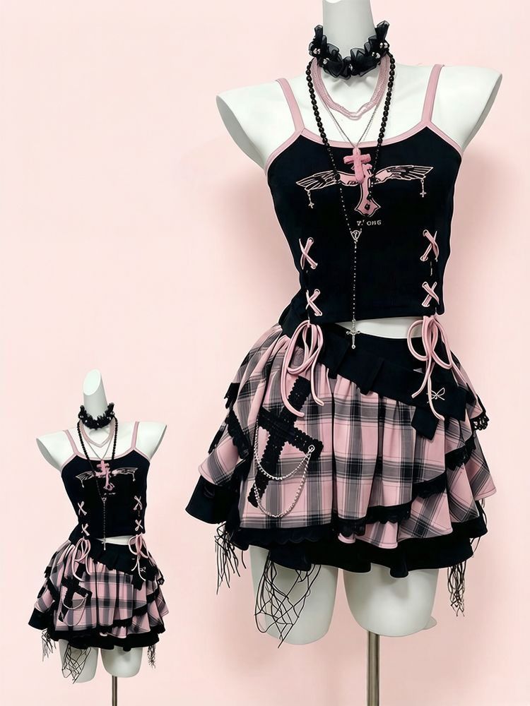 Vintage Y2K Dark Sweet Skirt S - đánh giá và giá Cami Top Lace