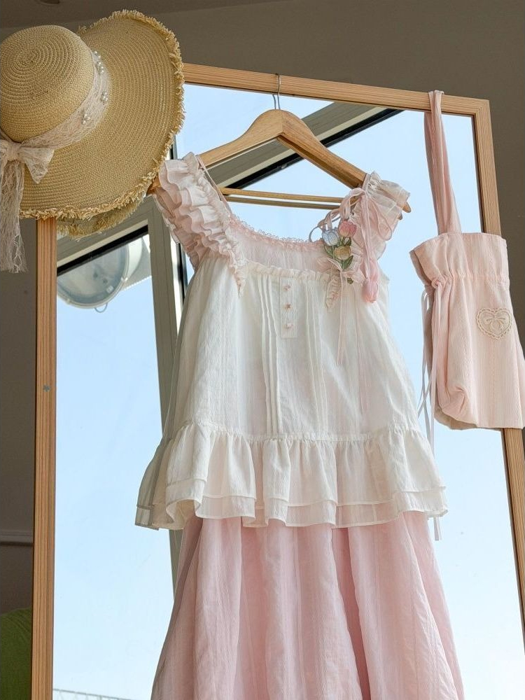 Sweet Kawaii Ruffle Trim Tulip - đánh giá và giá Cami Top Lace